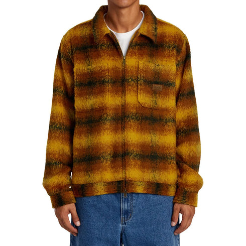 RVCA - Chainmail Plaid Fleece Zip-Up Jacket (Black/Brown)