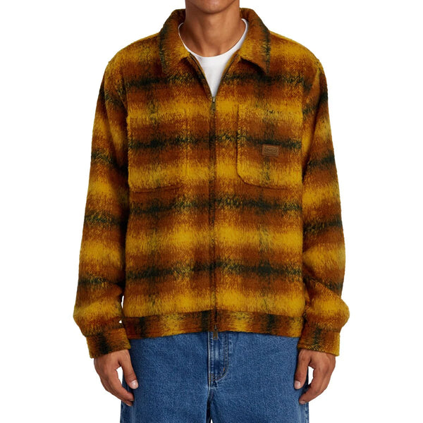 RVCA - Chainmail Plaid Fleece Zip-Up Jacket (Black/Brown)