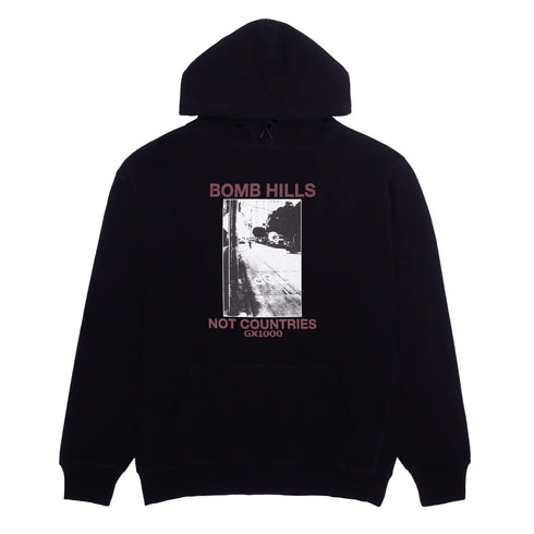 GX1000 - Bomb Hills Not Countries Hoodie (Black W/ Burgundy Font) *SALE