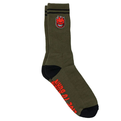 Spitfire - Bighead Fill Embroidered Socks (Olive/Red)