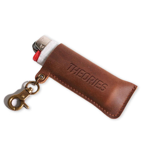 Theories - Stamp Logo Embossed Genuine Leather Lighter Case Keychain (Brown)