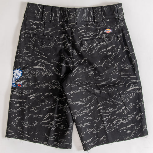303 Boards - 303 Sucks Printed Raw Edge Hem Shorts (Black Tiger Print)