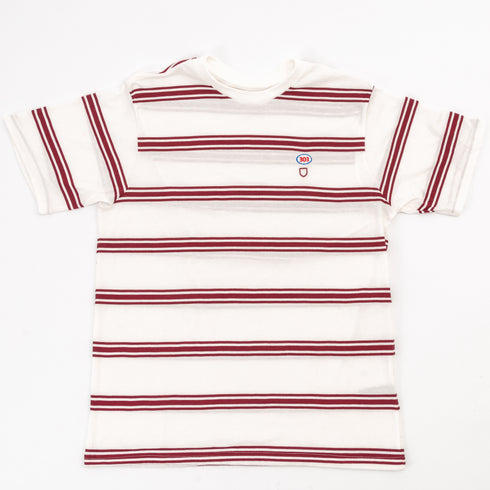 303 Boards - 303 X Brixton 303 Oval Embroidered Striped Shirt (White/Maroon)