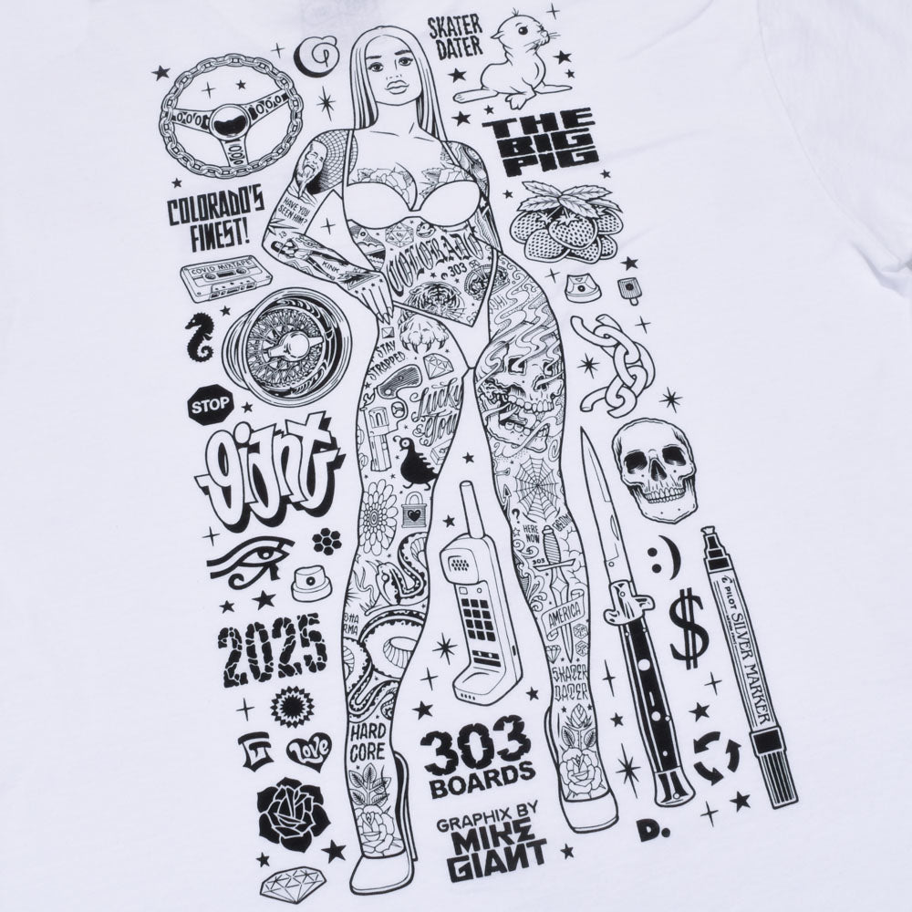 303 Boards - 303 X Mike Giant The Big Pig Shirt (White)