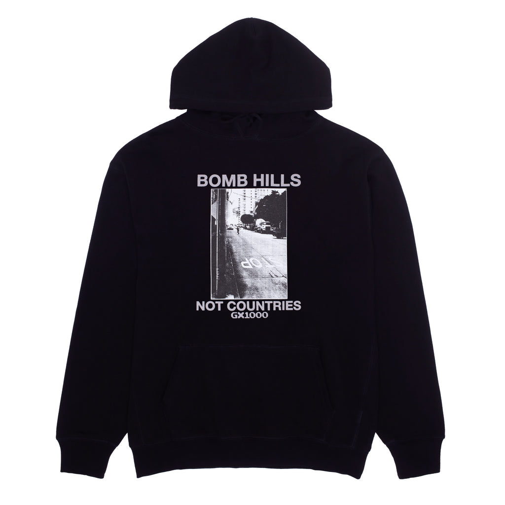 GX1000 - Bomb Hills Not Countries Hoodie (Black/Grey Font)